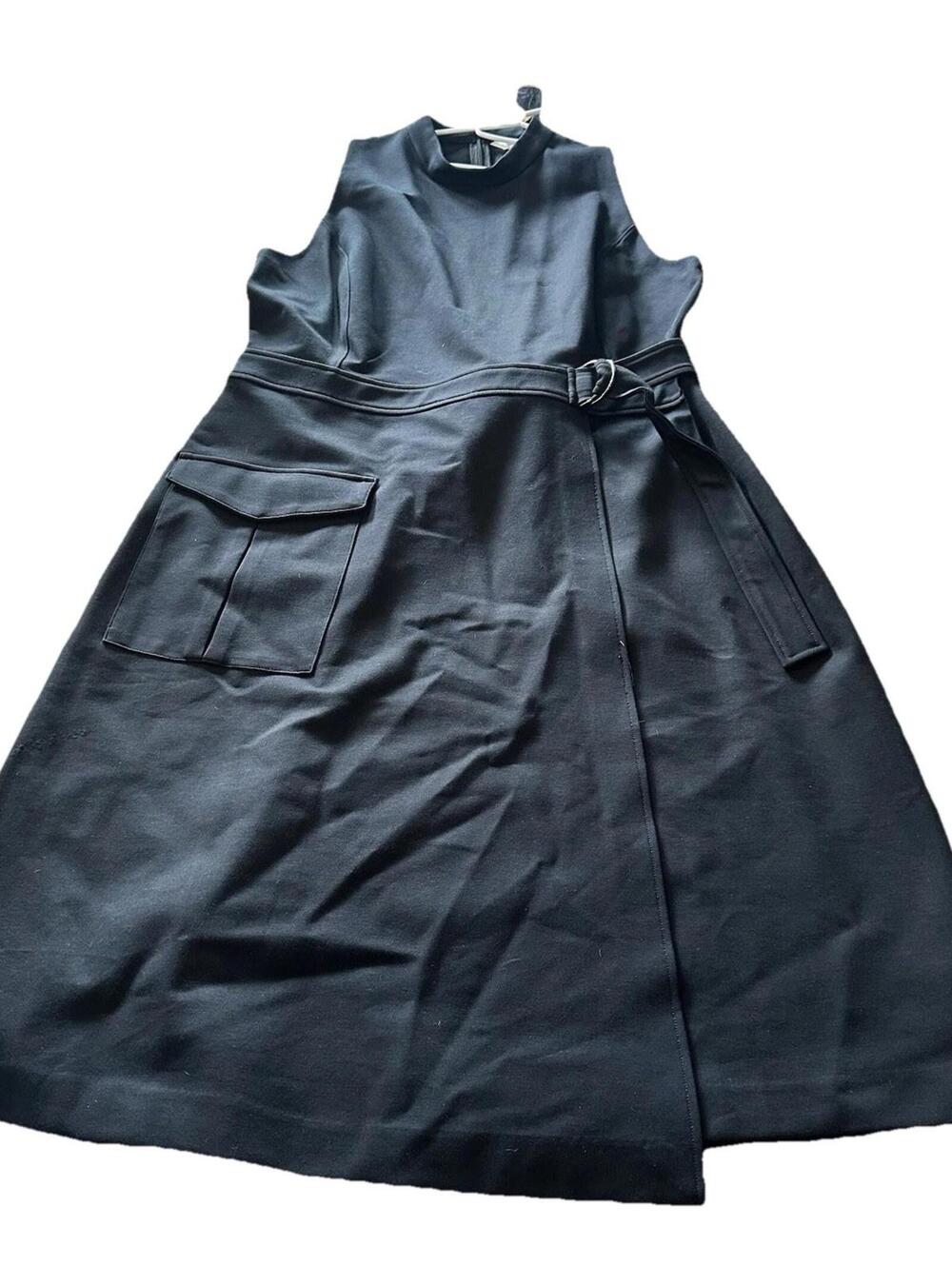 SPANX Black Ponte Cargo Dress Sleeveless Mock Neck Belted Midi Faux Wrap Sz 1x - Picture 6 of 15